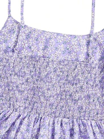 SweatyRocks Girl's Spaghetti Strap Ruched Cami Dress Floral Print Ruffle Flared Mini Dresses Purple 11 Years in Saudi Arabia