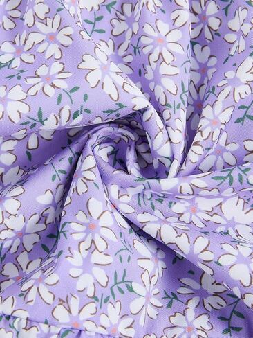 SweatyRocks Girl's Spaghetti Strap Ruched Cami Dress Floral Print Ruffle Flared Mini Dresses Purple 11 Years in Saudi Arabia