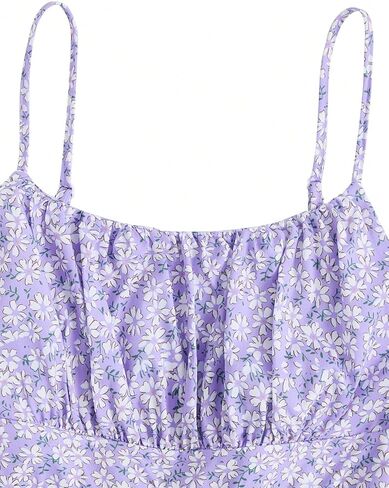 SweatyRocks Girl's Spaghetti Strap Ruched Cami Dress Floral Print Ruffle Flared Mini Dresses Purple 11 Years in Saudi Arabia