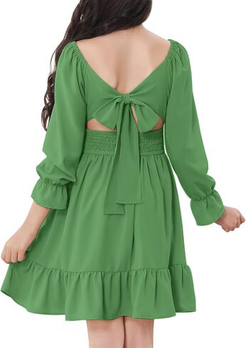 Durio Girls Dresses for Teens Girls Tie Back Off Shoulder Dress Cute Long Sleeve Dress Easter Kids School Party Dance Dresses in Saudi Arabia