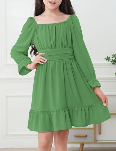 Durio Girls Dresses for Teens Girls Tie Back Off Shoulder Dress Cute Long Sleeve Dress Easter Kids School Party Dance Dresses in Saudi Arabia