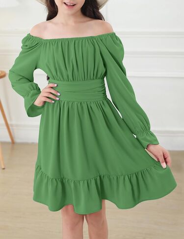 Durio Girls Dresses for Teens Girls Tie Back Off Shoulder Dress Cute Long Sleeve Dress Easter Kids School Party Dance Dresses in Saudi Arabia