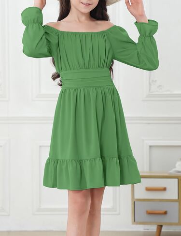 Durio Girls Dresses for Teens Girls Tie Back Off Shoulder Dress Cute Long Sleeve Dress Easter Kids School Party Dance Dresses in Saudi Arabia