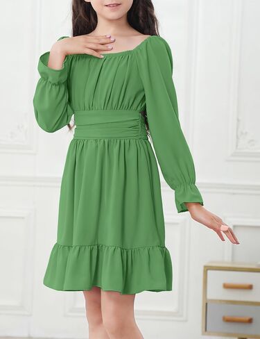 Durio Girls Dresses for Teens Girls Tie Back Off Shoulder Dress Cute Long Sleeve Dress Easter Kids School Party Dance Dresses in Saudi Arabia