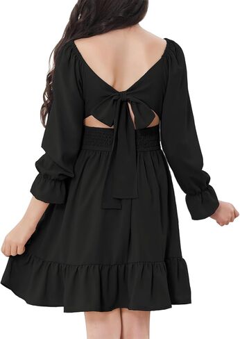 Durio Girls Dresses for Teens Girls Tie Back Off Shoulder Dress Cute Long Sleeve Dress Easter Kids School Party Dance Dresses in Saudi Arabia