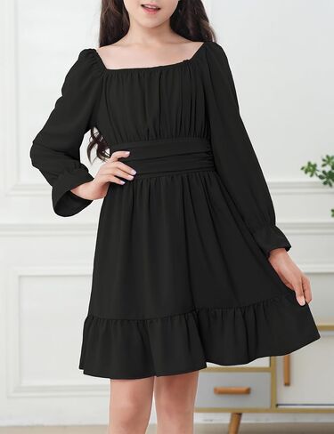 Durio Girls Dresses for Teens Girls Tie Back Off Shoulder Dress Cute Long Sleeve Dress Easter Kids School Party Dance Dresses in Saudi Arabia