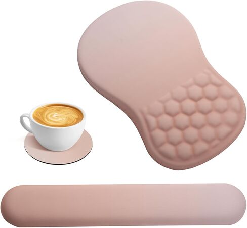 RICHEN لوحة الماوس دعم المعصم ومسند المعصم لوحة المفاتيح، 3 قطع منصات ماوس الكمبيوتر للمكتب مع مجموعة كوستر، مسند المعصم لوحة المفاتيح غير قابل للانزلاق ومجموعة لوحة الماوس تصميم التدليك (أصفر ترابي) in Kuwait