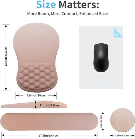 RICHEN لوحة الماوس دعم المعصم ومسند المعصم لوحة المفاتيح، 3 قطع منصات ماوس الكمبيوتر للمكتب مع مجموعة كوستر، مسند المعصم لوحة المفاتيح غير قابل للانزلاق ومجموعة لوحة الماوس تصميم التدليك (أصفر ترابي) in Kuwait