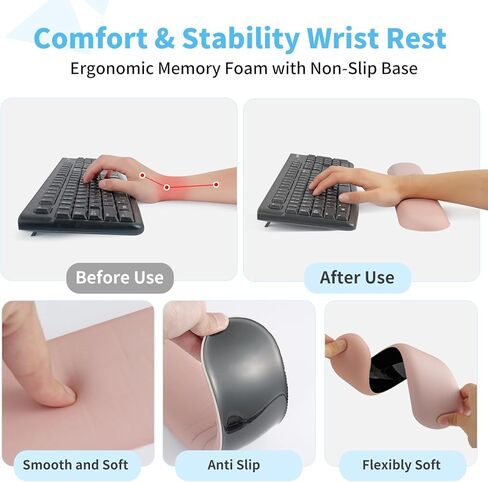 RICHEN لوحة الماوس دعم المعصم ومسند المعصم لوحة المفاتيح، 3 قطع منصات ماوس الكمبيوتر للمكتب مع مجموعة كوستر، مسند المعصم لوحة المفاتيح غير قابل للانزلاق ومجموعة لوحة الماوس تصميم التدليك (أصفر ترابي) in Kuwait