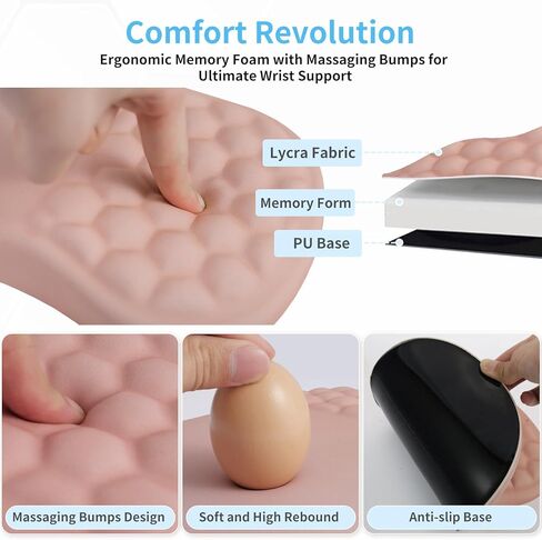 RICHEN لوحة الماوس دعم المعصم ومسند المعصم لوحة المفاتيح، 3 قطع منصات ماوس الكمبيوتر للمكتب مع مجموعة كوستر، مسند المعصم لوحة المفاتيح غير قابل للانزلاق ومجموعة لوحة الماوس تصميم التدليك (أصفر ترابي) in Kuwait