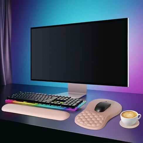 RICHEN لوحة الماوس دعم المعصم ومسند المعصم لوحة المفاتيح، 3 قطع منصات ماوس الكمبيوتر للمكتب مع مجموعة كوستر، مسند المعصم لوحة المفاتيح غير قابل للانزلاق ومجموعة لوحة الماوس تصميم التدليك (أصفر ترابي) in Kuwait