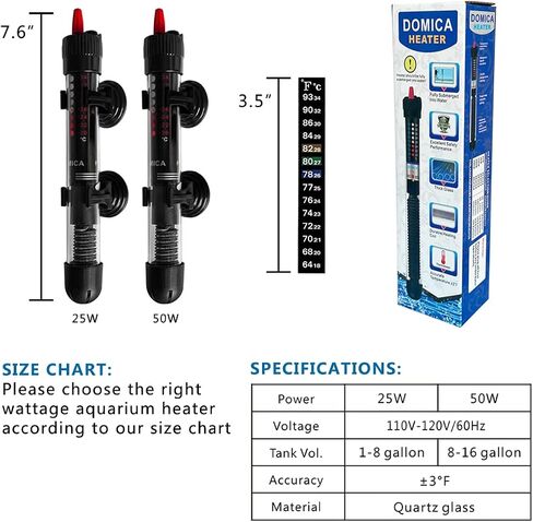 DOMICA 50W Aquarium Heater, Submersible Heater for Small Fish Tank with Free Thermometer Sticker in Kuwait