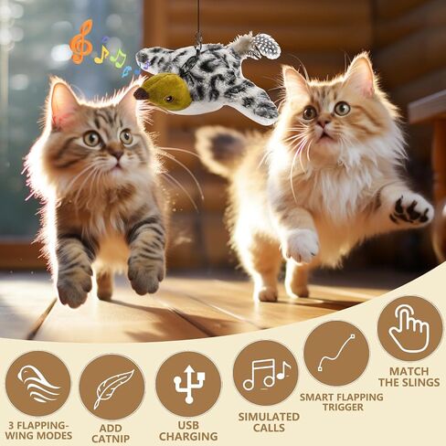 Interactive Cat Toys Flapping Bird - Remote Control Lifelike Sparrow Chirp Tweet, Rechargeable Touch Activated Kitten Toy Exercise Toys for All Breeds Cat Kicker Catnip Toys (Sparrows) in Saudi Arabia
