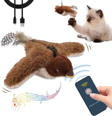 Interactive Cat Toys Flapping Bird - Remote Control Lifelike Sparrow Chirp Tweet, Rechargeable Touch Activated Kitten Toy Exercise Toys for All Breeds Cat Kicker Catnip Toys (Sparrows) in Saudi Arabia