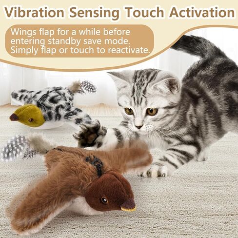 Interactive Cat Toys Flapping Bird - Remote Control Lifelike Sparrow Chirp Tweet, Rechargeable Touch Activated Kitten Toy Exercise Toys for All Breeds Cat Kicker Catnip Toys (Sparrows) in Saudi Arabia