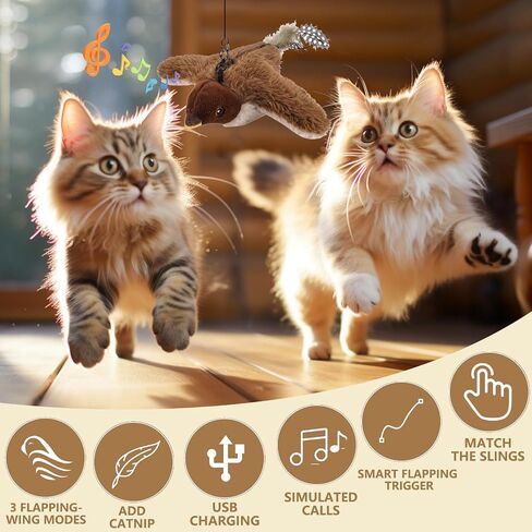 Interactive Cat Toys Flapping Bird - Remote Control Lifelike Sparrow Chirp Tweet, Rechargeable Touch Activated Kitten Toy Exercise Toys for All Breeds Cat Kicker Catnip Toys (Sparrows) in Saudi Arabia