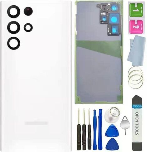 غطاء زجاجي خلفي لهاتف Galaxy S22 Ultra غطاء زجاجي بديل مقاوم للماء مع عدسة زجاجية للكاميرا وأجزاء شريط لهاتف Samsung Galaxy S22 Ultra S908 + أدوات (أسود فانتوم) in Saudi Arabia