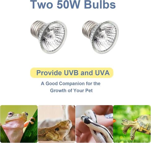 مصباح تسخين الزواحف 50 وات من بليت بيت، مصباح تسخين الزواحف بالأشعة فوق البنفسجية فئة A وB مع 2 لمبات تشمس، مشبك قابل للدوران 360 درجة مصباح تسخين بمفتاح قابل للتعديل للسلحفاة/الثعبان/الحرباء/الضفدع/البرمائيات in Kuwait