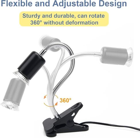 مصباح تسخين الزواحف 50 وات من بليت بيت، مصباح تسخين الزواحف بالأشعة فوق البنفسجية فئة A وB مع 2 لمبات تشمس، مشبك قابل للدوران 360 درجة مصباح تسخين بمفتاح قابل للتعديل للسلحفاة/الثعبان/الحرباء/الضفدع/البرمائيات in Kuwait