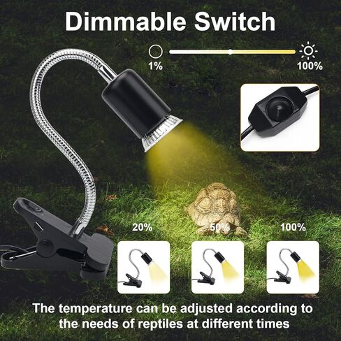 مصباح تسخين الزواحف 50 وات من بليت بيت، مصباح تسخين الزواحف بالأشعة فوق البنفسجية فئة A وB مع 2 لمبات تشمس، مشبك قابل للدوران 360 درجة مصباح تسخين بمفتاح قابل للتعديل للسلحفاة/الثعبان/الحرباء/الضفدع/البرمائيات in Kuwait
