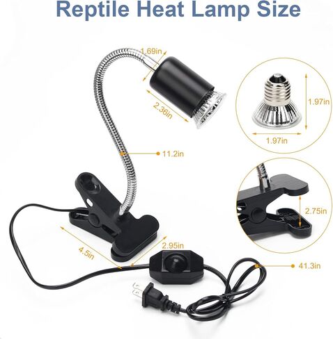 مصباح تسخين الزواحف 50 وات من بليت بيت، مصباح تسخين الزواحف بالأشعة فوق البنفسجية فئة A وB مع 2 لمبات تشمس، مشبك قابل للدوران 360 درجة مصباح تسخين بمفتاح قابل للتعديل للسلحفاة/الثعبان/الحرباء/الضفدع/البرمائيات in Kuwait