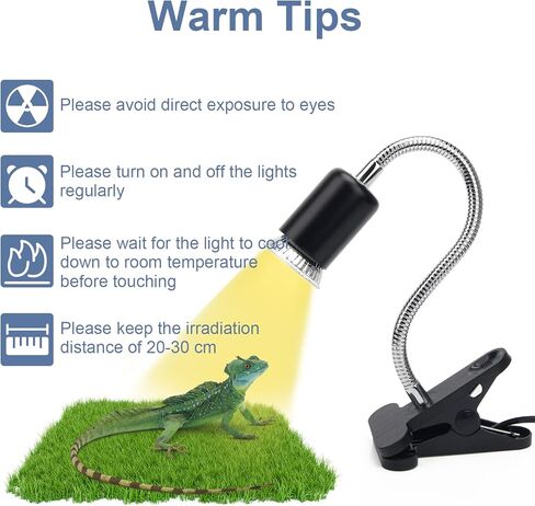 مصباح تسخين الزواحف 50 وات من بليت بيت، مصباح تسخين الزواحف بالأشعة فوق البنفسجية فئة A وB مع 2 لمبات تشمس، مشبك قابل للدوران 360 درجة مصباح تسخين بمفتاح قابل للتعديل للسلحفاة/الثعبان/الحرباء/الضفدع/البرمائيات in Kuwait