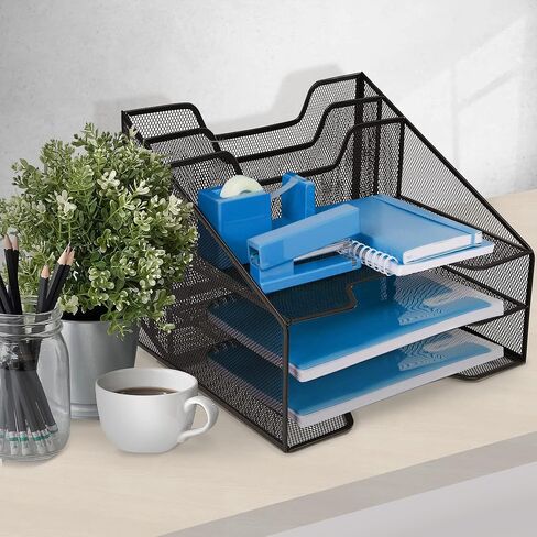Halter Mesh Desk File Organizer with 4 Compartment Trays for Papers, Folders, Letters, and Binder - Ideal for Home Office Organization and Storage, Black in Saudi Arabia
