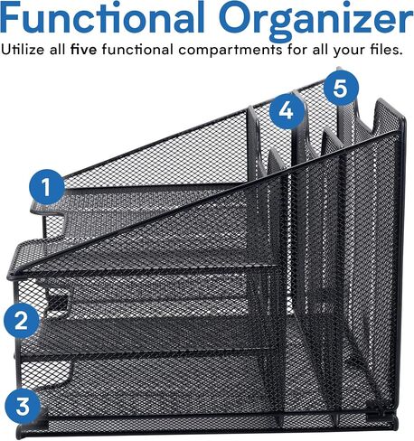 Halter Mesh Desk File Organizer with 4 Compartment Trays for Papers, Folders, Letters, and Binder - Ideal for Home Office Organization and Storage, Black in Saudi Arabia
