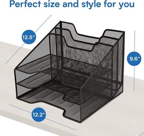 Halter Mesh Desk File Organizer with 4 Compartment Trays for Papers, Folders, Letters, and Binder - Ideal for Home Office Organization and Storage, Black in Saudi Arabia