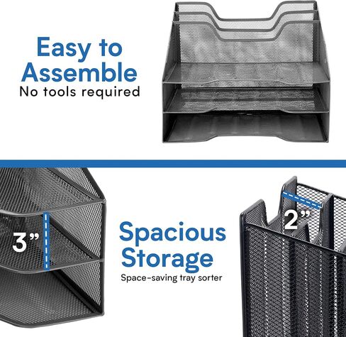 Halter Mesh Desk File Organizer with 4 Compartment Trays for Papers, Folders, Letters, and Binder - Ideal for Home Office Organization and Storage, Black in Saudi Arabia