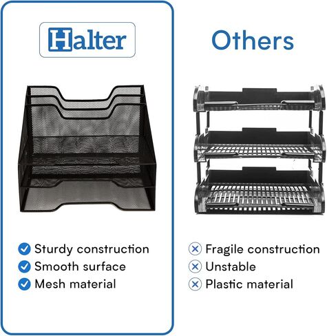 Halter Mesh Desk File Organizer with 4 Compartment Trays for Papers, Folders, Letters, and Binder - Ideal for Home Office Organization and Storage, Black in Saudi Arabia