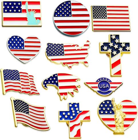 12 Pcs American Flag Waving Lapel Pins United States USA Badge Pin Patriotic Heart American Flag Pin Brooch Eagle Cross America Map USA Flag Pin Lapel Enamel Country Pins for Men Women in Saudi Arabia