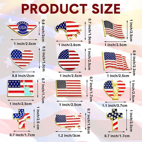 12 Pcs American Flag Waving Lapel Pins United States USA Badge Pin Patriotic Heart American Flag Pin Brooch Eagle Cross America Map USA Flag Pin Lapel Enamel Country Pins for Men Women in Saudi Arabia