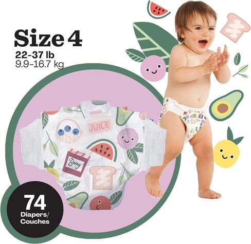 Hello Bello Diapers, Size 4 (22-37 lbs) - 74 Count of Premium Disposable Baby Diapers in Wildcats & Snacktime Designs - Hypoallergenic with Soft, Cloth-Like Feel in Saudi Arabia