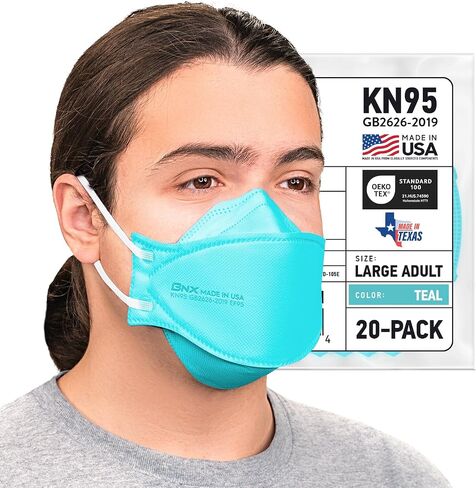 BNX 20-Pack KN95 Face Masks, Disposable Particulate KN95 Mask Made in USA, Tri-Fold Cup/Fish Style in Saudi Arabia