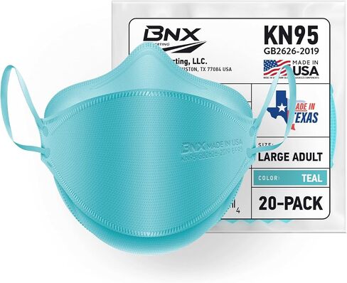 BNX 20-Pack KN95 Face Masks, Disposable Particulate KN95 Mask Made in USA, Tri-Fold Cup/Fish Style in Saudi Arabia