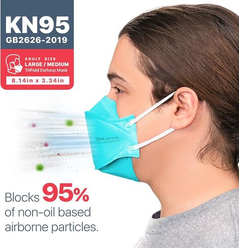 BNX 20-Pack KN95 Face Masks, Disposable Particulate KN95 Mask Made in USA, Tri-Fold Cup/Fish Style in Saudi Arabia