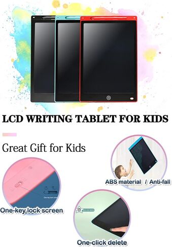 LCD Writing Tablet for Kids, 12 Inch Colorful Doodle Board Drawing Pad, Erasable Electronic Painting Pads, Reusable Writing Pad, with Lock Function Educational Toy Gift for Girls Boys Toddlers (Pink) in Saudi Arabia