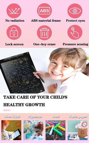 LCD Writing Tablet for Kids, 12 Inch Colorful Doodle Board Drawing Pad, Erasable Electronic Painting Pads, Reusable Writing Pad, with Lock Function Educational Toy Gift for Girls Boys Toddlers (Pink) in Saudi Arabia
