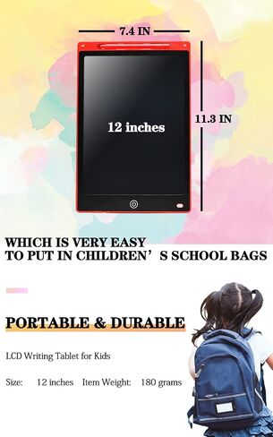 LCD Writing Tablet for Kids, 12 Inch Colorful Doodle Board Drawing Pad, Erasable Electronic Painting Pads, Reusable Writing Pad, with Lock Function Educational Toy Gift for Girls Boys Toddlers (Pink) in Saudi Arabia