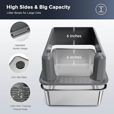LEMPISH Stainless Steel Cat Litter Box with Top Lid, Large Kitty Litter Box for Big Cats, XL Metal Litter Box with High Sides, Never Absorbs Odors, Easily Cleaning, Anti-Urine Leakage in Saudi Arabia