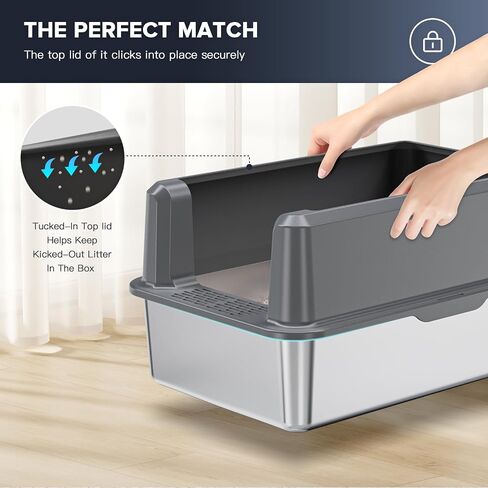 LEMPISH Stainless Steel Cat Litter Box with Top Lid, Large Kitty Litter Box for Big Cats, XL Metal Litter Box with High Sides, Never Absorbs Odors, Easily Cleaning, Anti-Urine Leakage in Saudi Arabia