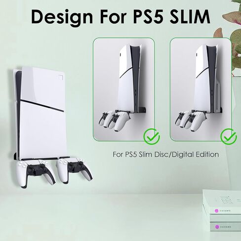 yoxxzus PS5 Slim Wall Mount for Digital/Disc Edition with 2 Controller Hooks in Saudi Arabia