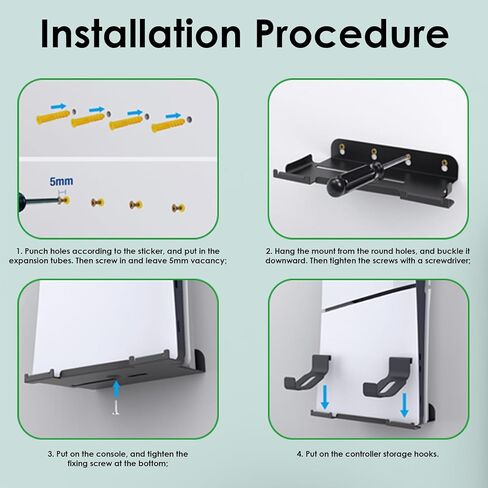 yoxxzus PS5 Slim Wall Mount for Digital/Disc Edition with 2 Controller Hooks in Saudi Arabia