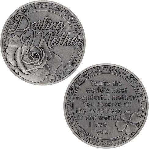 عملة فضية قديمة محظوظة مع وردة مزهرة وبرسيم ذو أربع أوراق للأم الحبيبة in Kuwait