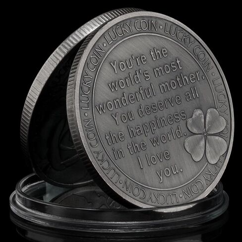 عملة فضية قديمة محظوظة مع وردة مزهرة وبرسيم ذو أربع أوراق للأم الحبيبة in Kuwait