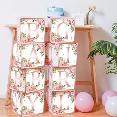 Gerrii 8 Pcs Baby Shower Decorations for Baby Shower Boxes with Letters Baby Shower Blocks Decoration Balloon Baby Block Centerpieces Box for Gender Reveal Birthday Party (Baby Bear) in Saudi Arabia