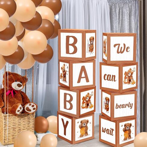 Gerrii 8 Pcs Baby Shower Decorations for Baby Shower Boxes with Letters Baby Shower Blocks Decoration Balloon Baby Block Centerpieces Box for Gender Reveal Birthday Party (Baby Bear) in Saudi Arabia