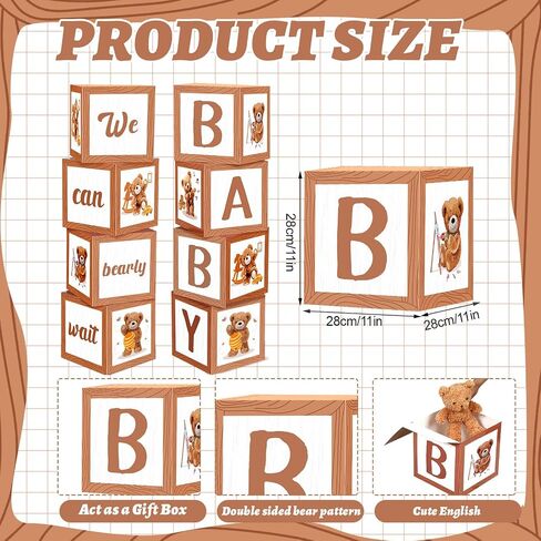 Gerrii 8 Pcs Baby Shower Decorations for Baby Shower Boxes with Letters Baby Shower Blocks Decoration Balloon Baby Block Centerpieces Box for Gender Reveal Birthday Party (Baby Bear) in Saudi Arabia