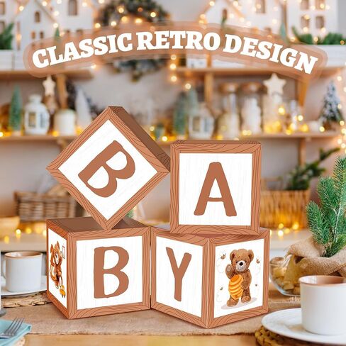 Gerrii 8 Pcs Baby Shower Decorations for Baby Shower Boxes with Letters Baby Shower Blocks Decoration Balloon Baby Block Centerpieces Box for Gender Reveal Birthday Party (Baby Bear) in Saudi Arabia